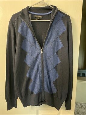 Banana Republic Black Zip-Up Sweater with Blue Argyle Front